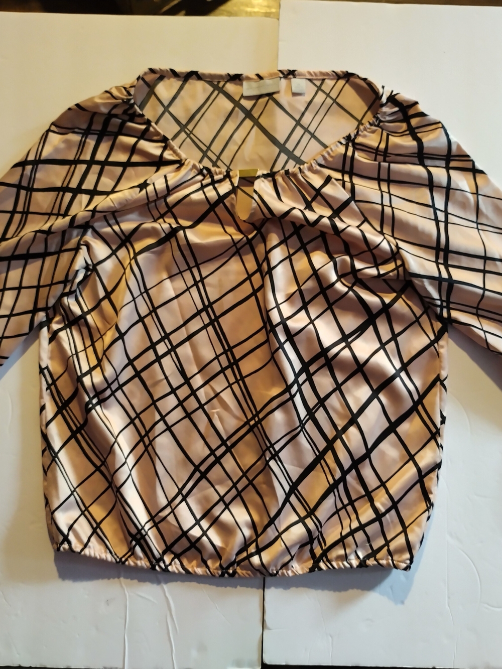 New York & Company Pink Satin Plaid Long Sleeve Top Size XS